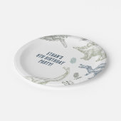 恐竜の緑と青の誕生日パーティー ペーパープレート (アングル)