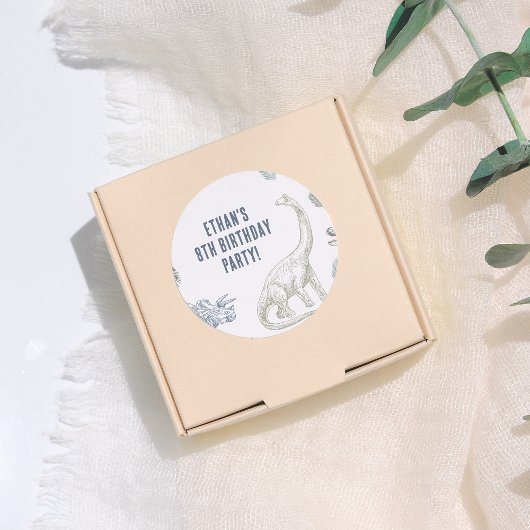 恐竜の緑と青の誕生日パーティー ラウンドシール