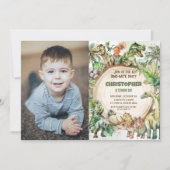 恐竜の緑のジノダニ誕生日パーティーの写真 招待状 (正面)