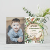 恐竜の緑のジノダニ誕生日パーティーの写真 招待状 (スタンド正面)