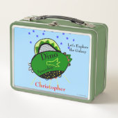 恐竜の緑の宇宙船ブラウンアイズスターズ メタルランチボックス (正面)