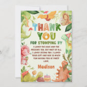 恐竜の緑の誕生日パーティーサンキューカード サンキューカード (正面)