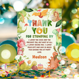 恐竜の緑の誕生日パーティーサンキューカード サンキューカード