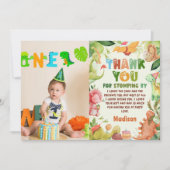 恐竜の緑の誕生日写真サンキューカード サンキューカード (正面)