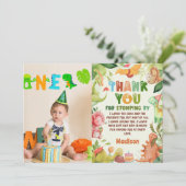 恐竜の緑の誕生日写真サンキューカード サンキューカード (スタンド正面)