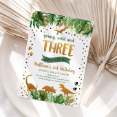 恐竜の緑の金ゴールド第3誕生日 招待状