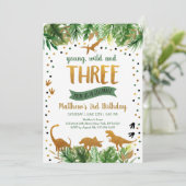 恐竜の緑の金ゴールド第3誕生日 招待状 (スタンド正面)