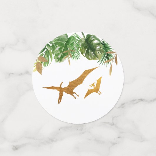 恐竜の緑及び金ゴールドのサファリの誕生日 コンフェッティ (スモール正面)