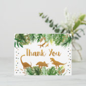 恐竜の緑及び金ゴールドの誕生日は感謝していしています サンキューカード (スタンド正面)