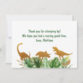 恐竜の緑及び金ゴールドの誕生日は感謝していしています サンキューカード (裏面)