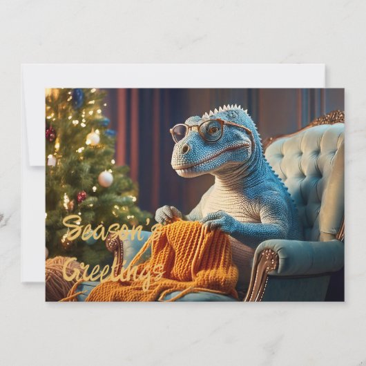 恐竜の編み物 メリークリスマス シーズンカード (正面)
