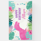 恐竜の背景Tレックスピンクディノガール誕生日 横断幕 (縦)
