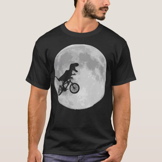 恐竜の自転車とムーンシャツレトロ80'S おもしろい Tシャツ (正面)