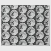 恐竜の自転車と月のレトロ80sディノ ラッピングペーパー (フラット)