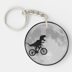 恐竜の自転車と月 キーホルダー
