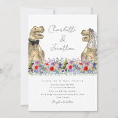 恐竜の花嫁と花婿ワイルドフラワー 招待状 (正面)