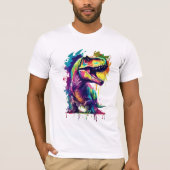 恐竜の芸術 | カラー恐竜の飛び散クールり Tシャツ (正面)