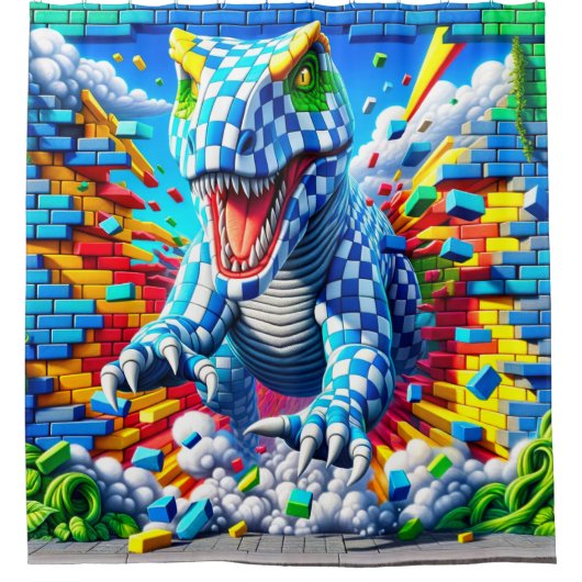 恐竜の芸術 シャワーカーテン (正面)