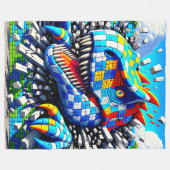 恐竜の芸術 フリースブランケット (正面(横))