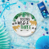 恐竜の若いワイルドスリーバースデーパーティープレート ペーパープレート (パーティー)