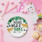 恐竜の若いワイルドスリーバースデーパーティープレート ペーパープレート (パーティー)