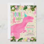 恐竜の若い野生で自由な恐竜の誕生日 招待状 (正面)