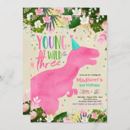 恐竜の若い野生で自由な恐竜の誕生日 招待状