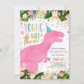 恐竜の若い野生で自由な恐竜の誕生日 招待状 (正面)