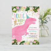 恐竜の若い野生で自由な恐竜の誕生日 招待状 (スタンド正面)