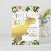 恐竜の若い野生で自由な恐竜の誕生日 招待状 (スタンド正面)