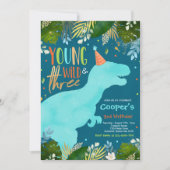 恐竜の若い野生と3つの恐竜誕生日 招待状 (正面)