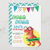 恐竜の若い野生誕生日 招待状 (正面/裏面)