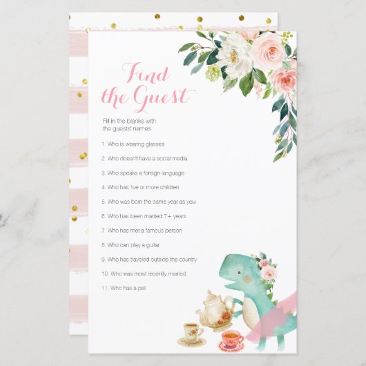 恐竜の茶のパーティーフローラを見つけるゲストゲーム (正面/裏面)