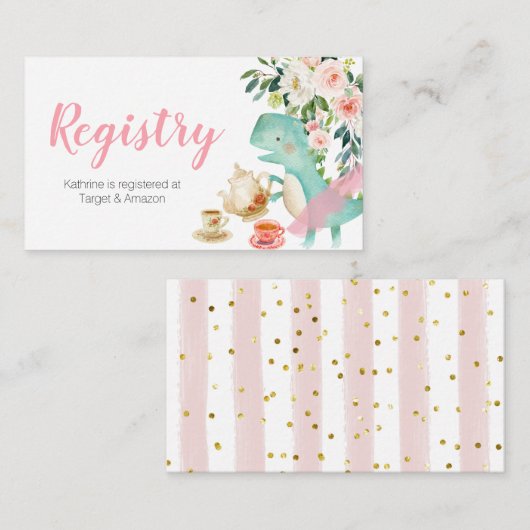 恐竜の茶パーティー桃フローラレジストリ エンクロージャーカード (正面/裏面)