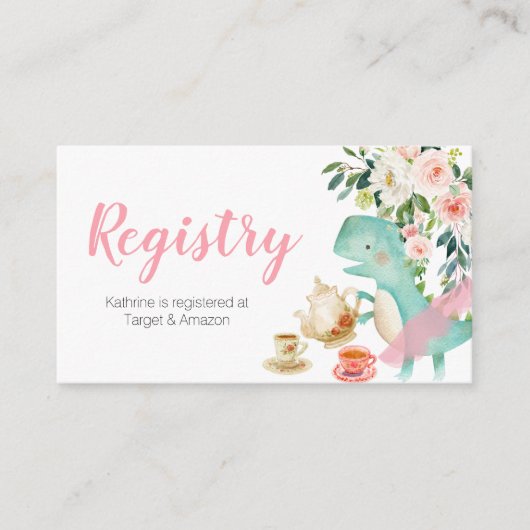 恐竜の茶パーティー桃フローラレジストリ エンクロージャーカード (正面)