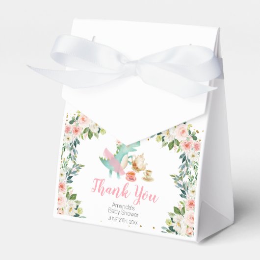 恐竜の茶パーティー誕生日赤ちゃんシャワーお願いボックス フェイバーボックス (正面サイド)