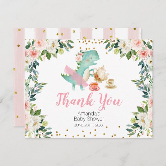 恐竜の茶パーティー赤ちゃんシャワーありがとう サンキューカード (正面/裏面)