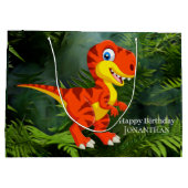 恐竜の茶色Tレックスジュラシックパーティー ラージペーパーバッグ (裏面)