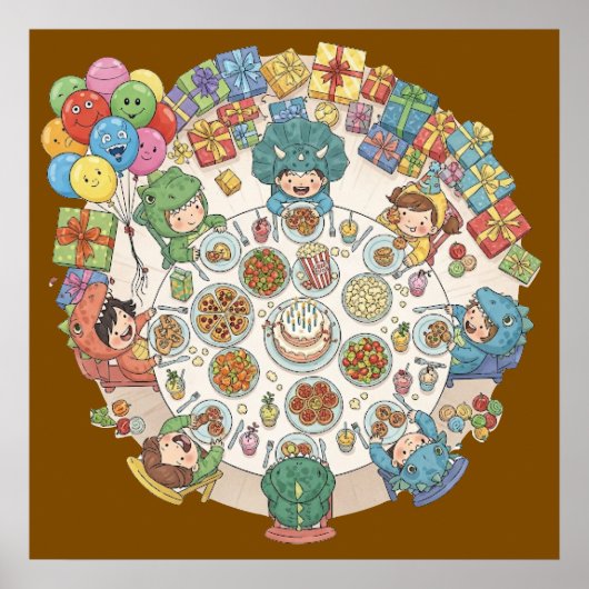 恐竜の衣装を着た子供たちのパーティー ポスター (正面)