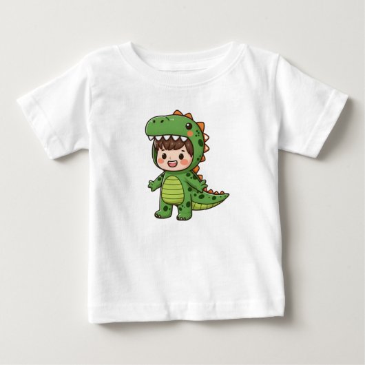 恐竜の衣装を着た少年 ベビーTシャツ (正面)