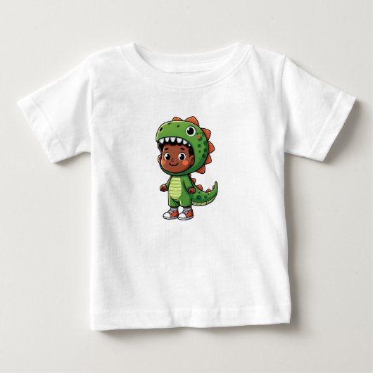 恐竜の衣装を着た少年 ベビーTシャツ (正面)