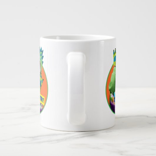 恐竜の衣装を着た犬 ジャンボコーヒーマグカップ (裏面)