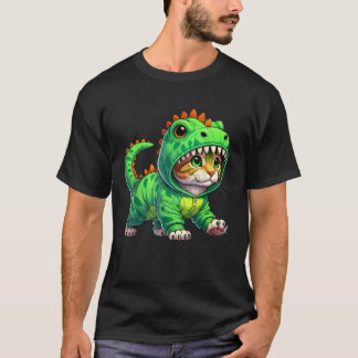 恐竜の衣装を着た猫ハロウィンコスプレT R Tシャツ