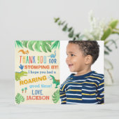 恐竜の誕生パーティーサンキューカード（写真付き） 招待状 (スタンド正面)