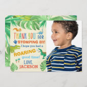 恐竜の誕生パーティーサンキューカード（写真付き） 招待状 (正面/裏面)