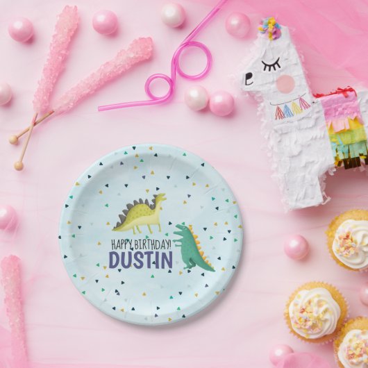 恐竜の誕生会のプレートの青 ペーパープレート (パーティー)