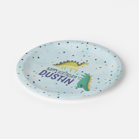 恐竜の誕生会のプレートの青 ペーパープレート (アングル)