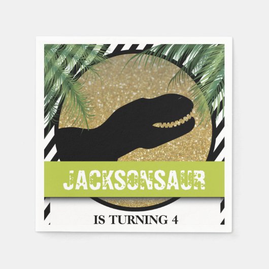 恐竜の誕生会ストライプの スタンダードカクテルナプキン (正面)