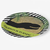 恐竜の誕生会ストライプの ペーパープレート (アングル)