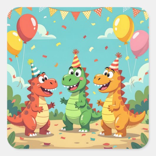 恐竜の誕生日おめでとうテーマ スクエアシール (正面)